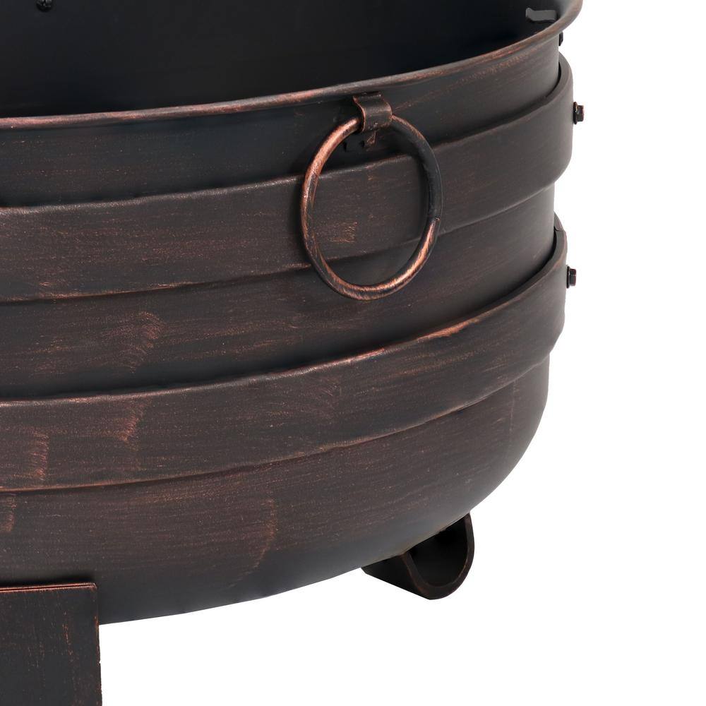 28.5" Bronze Steel Cauldron Fire Pit with Spark Screen
