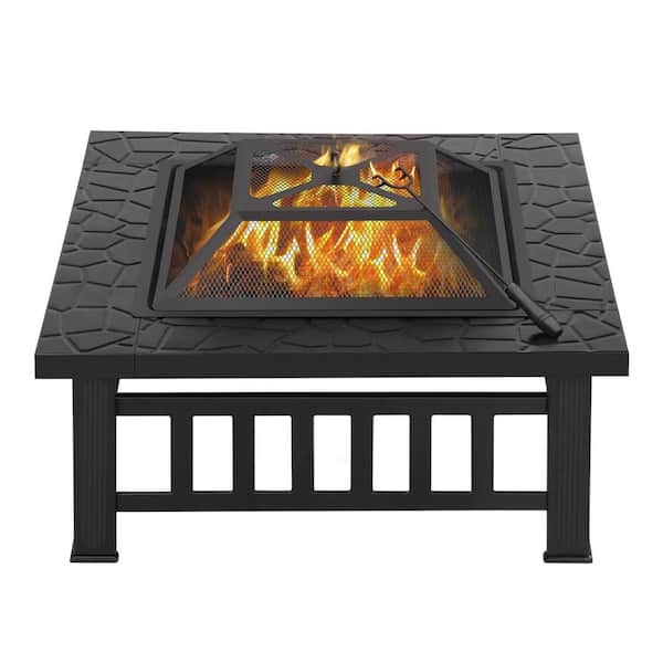 Unbranded 32in Square Metal Charcoal Black Multifunctional Fire Pit Table