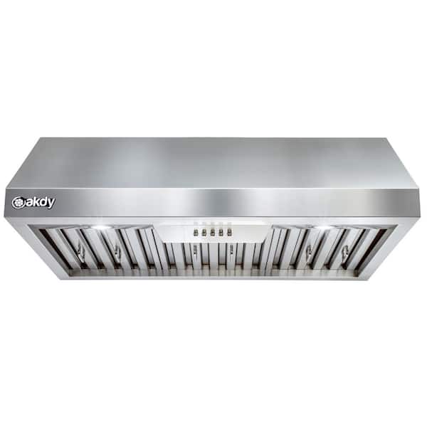 AKDY 30 in. 600 CFM Ducted Under Cabinet Range Hood in Stainless Steel with LEDs and Push Buttons