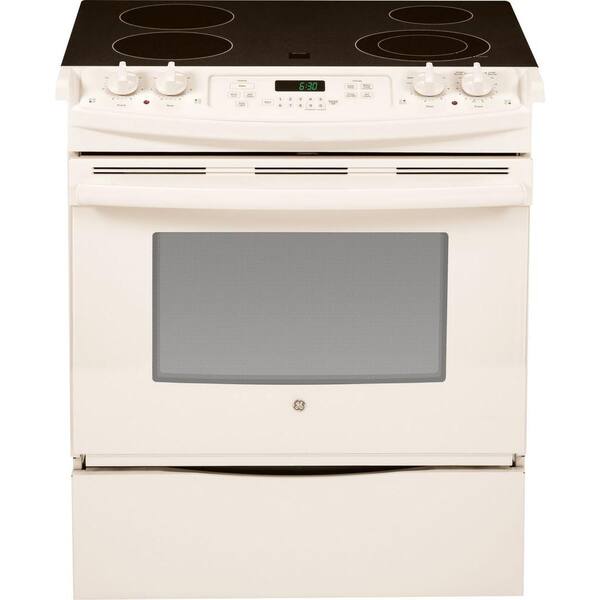 GE 4.4 cu. ft. Slide-In Electric Range with Self-Cleaning Oven in Bisque