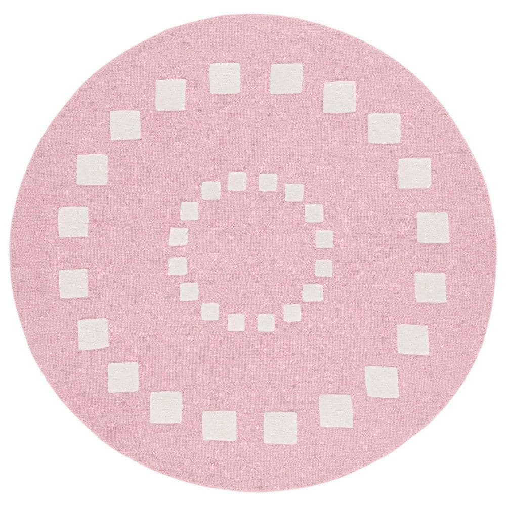 Kids 4 ft. x 4 ft. Pink/Ivory Geometric Border Radial Round Area Rug price history on PriceWatchPro