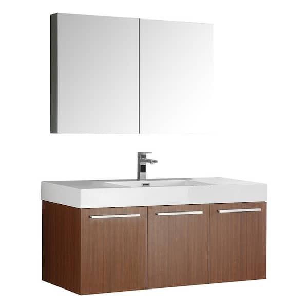Fresca Vista 48 in. Vanity in Teak with Acrylic Vanity Top in White with White Basin and Mirrored Medicine Cabinet