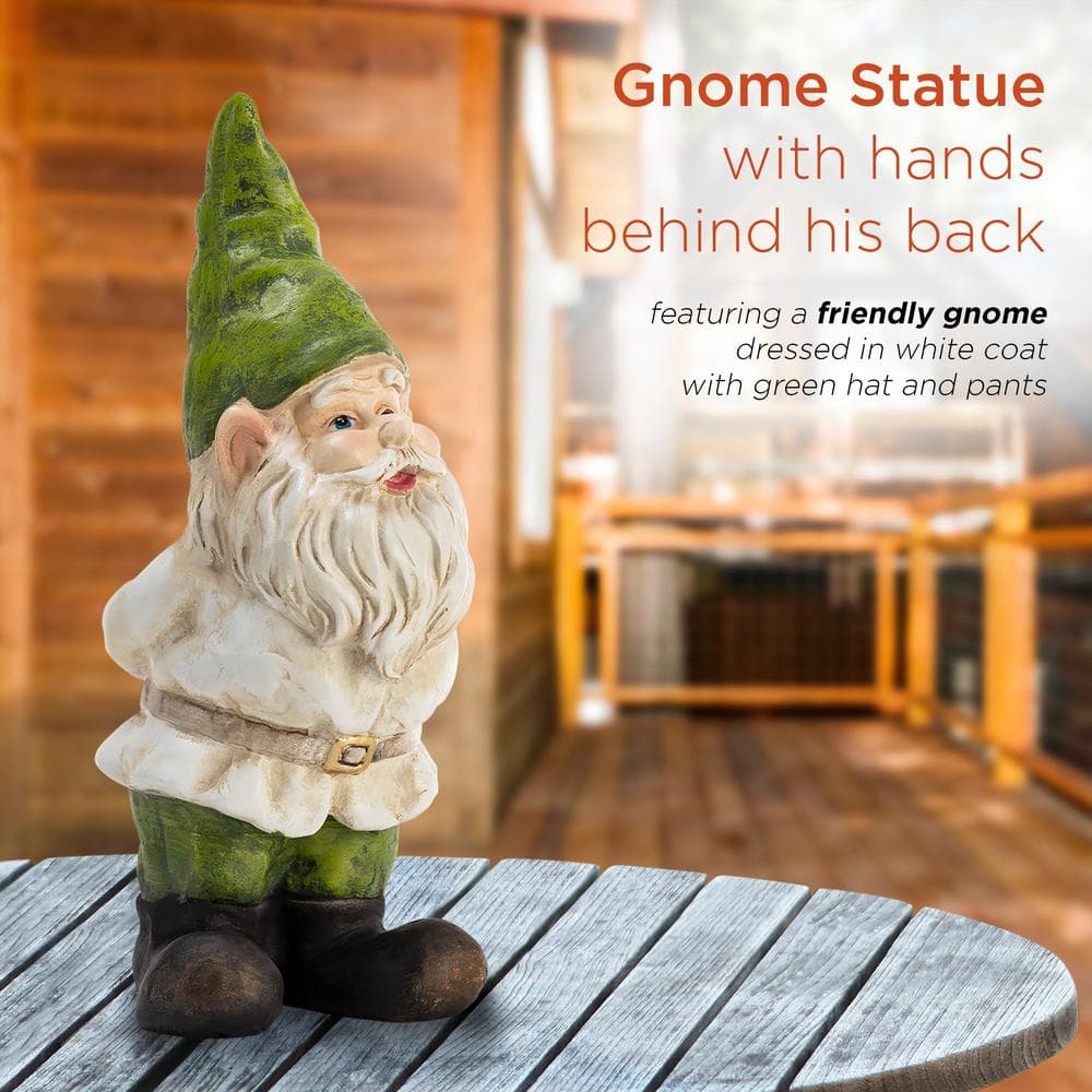 12-Inch Green and Beige Polyresin Garden Gnome Statue