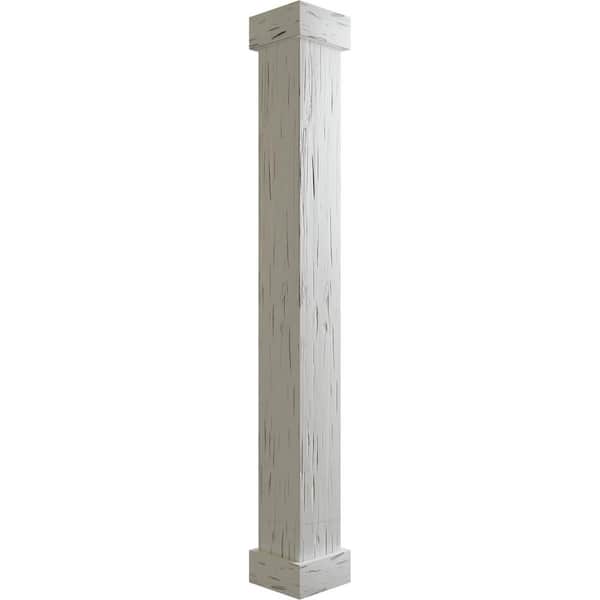 Ekena Millwork 6 in. x 6 ft. Pecky Cypress Endurathane Faux Wood Non-Tapered Square Column Wrap w/ Standard Capital & Base