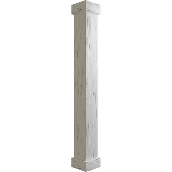 Ekena Millwork 6 in. x 8 ft. Pecky Cypress Endurathane Faux Wood Non-Tapered Square Column Wrap w/ Standard Capital & Base