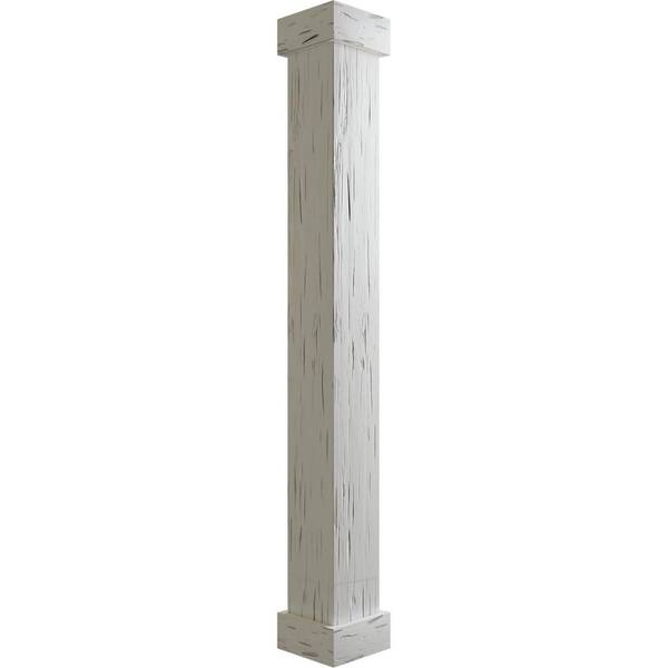 Ekena Millwork 14 in. x 5 ft. Pecky Cypress Endurathane Faux Wood Non-Tapered Square Column Wrap w/ Standard Capital & Base
