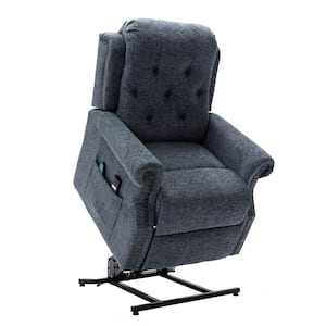 Blue Elderly Soft Chenille Fabric Power-Lift Recliner with 8-Point Massage and Remote Control