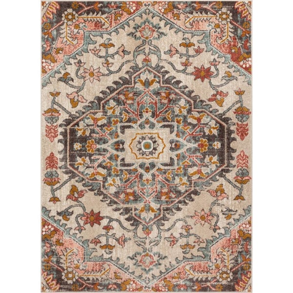 Mystic Gwendolyn Modern Bohemian Vintage Medallion Blush 5 ft. 3 in. x 7 ft. 3 in. Area Rug