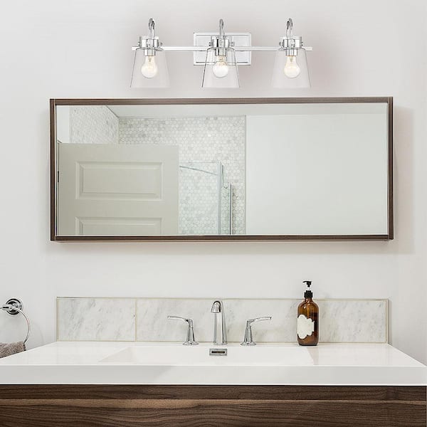 Inwood 24 in. 3-Light Chrome Modern Industrial Vanity with Clear Glass Shades