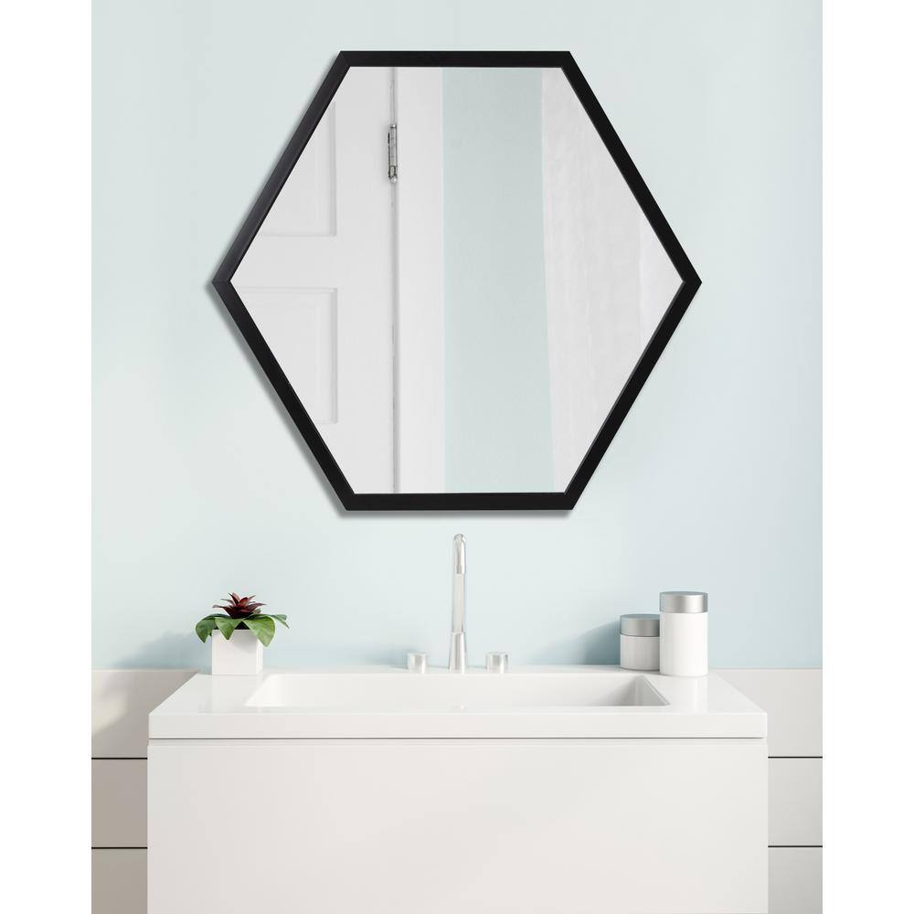 Laverty 24" x 26" Modern Hexagon Black Framed Wall Mirror