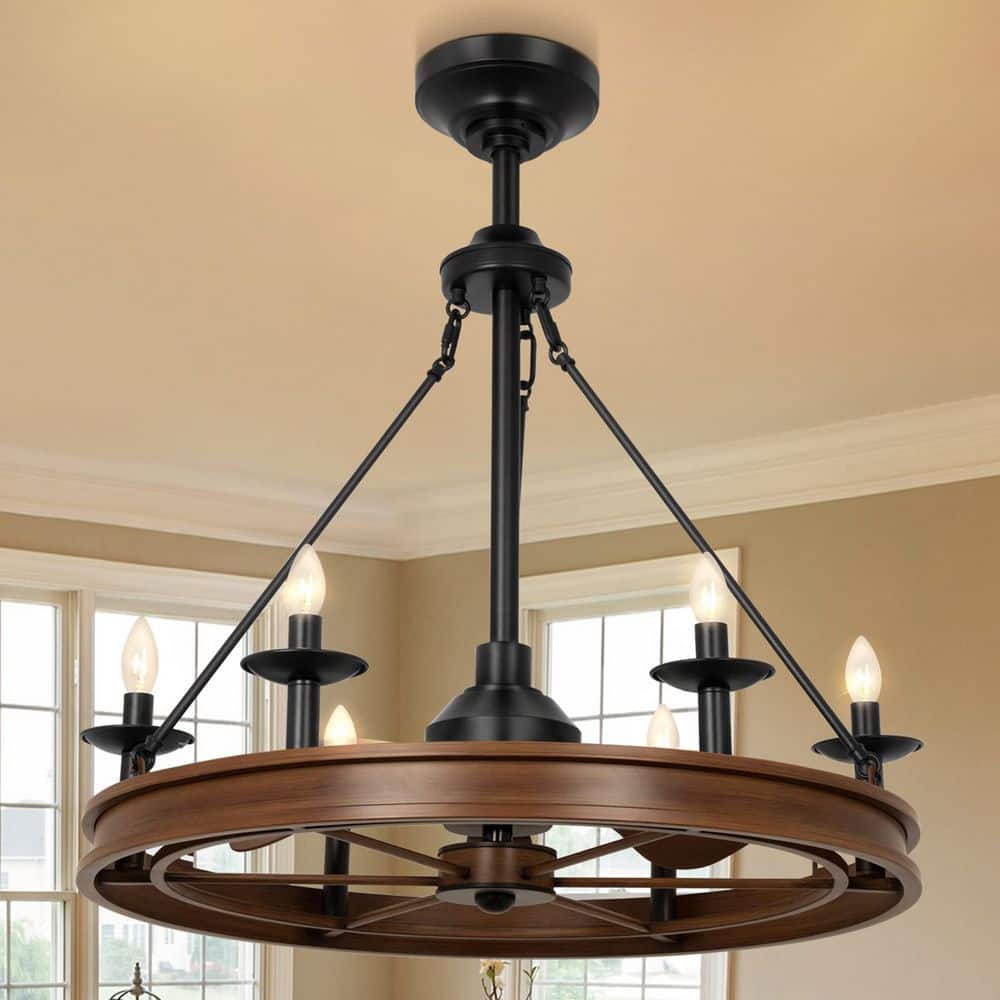30 in. Indoor Farmhouse Dark Walnut Color Ceiling Fan with Lights, 6 Lights Chandelier with Remote for Living room price history on PriceWatchPro