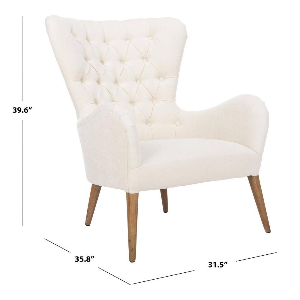 Off-White Tufted Wingback Accent Chair with Wood Legs