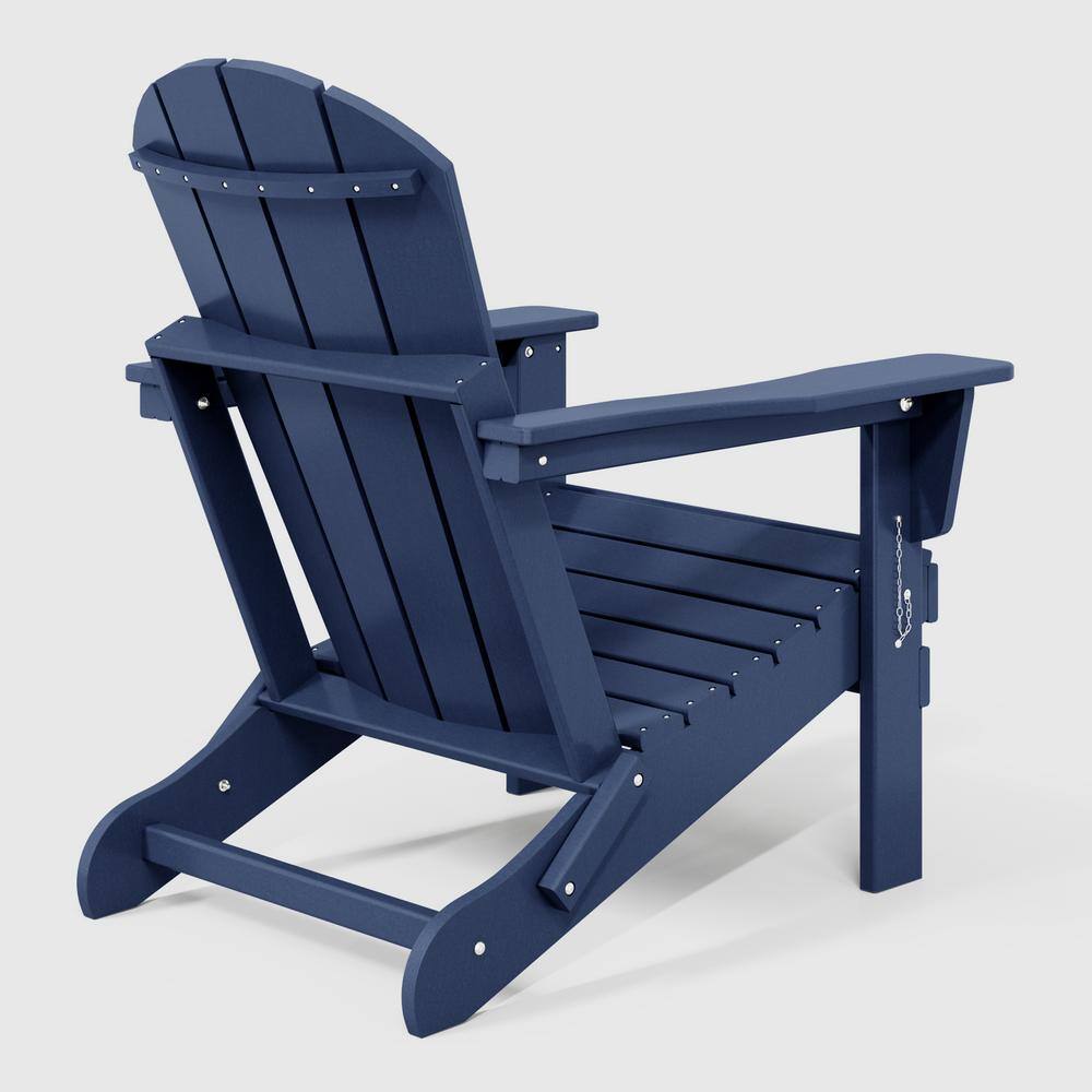 Navy Blue Folding Poly Adirondack Chair with Square Arms
