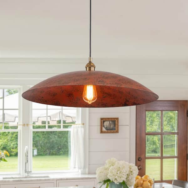 Pcover 1-Light Red Copper Island Pendant Light with Classic Dome Shade Industrial Farmhouse Barn Pendant