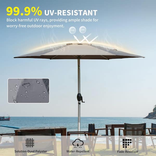 7.5 ft. Aluminium Outdoor Market Table Patio Umbrella with Button Tilt, Crank and 8 Sturdy Ribs for Garden in Gray