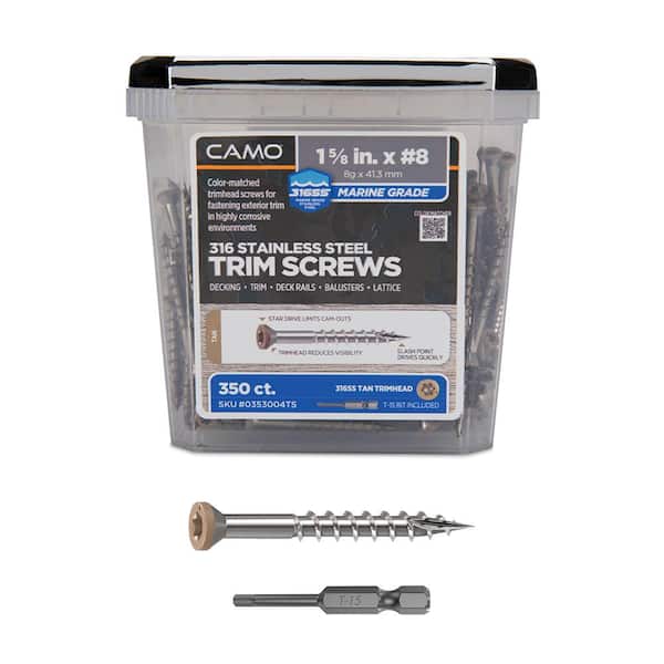 CAMO 1-5/8 in. #8 316 Stainless Steel Tan Premium Star Drive Trim Screws (350-Count)