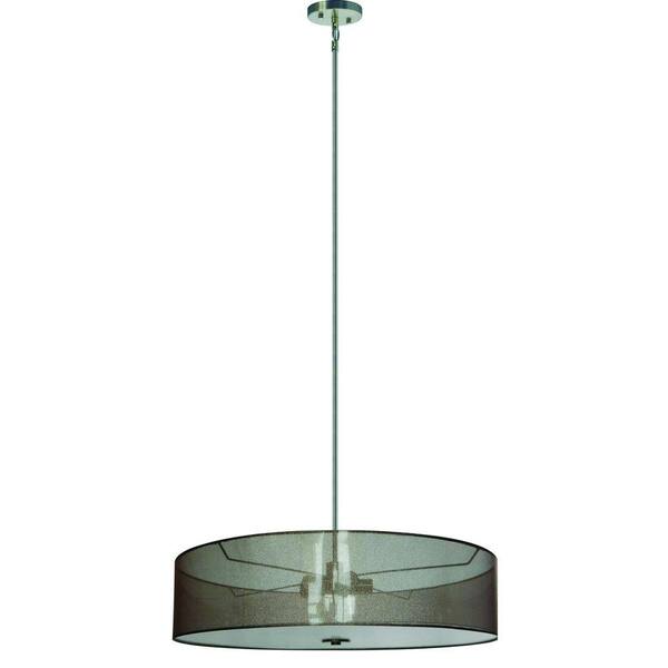 Yosemite Home Decor Lyell Forks Family 5-Light Satin Steel Pendant with Lustrous Steel Fabric Shade