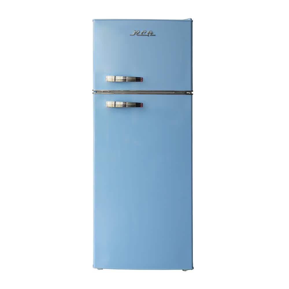 7.5 cu. ft. Mini Fridge with Top Freezer and Chrome Handles in Blue