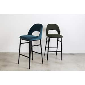 Xavi, 27 in. Metal Barstool Art Deco Polyester Upholstery with Sleek Steel Legs, Teal