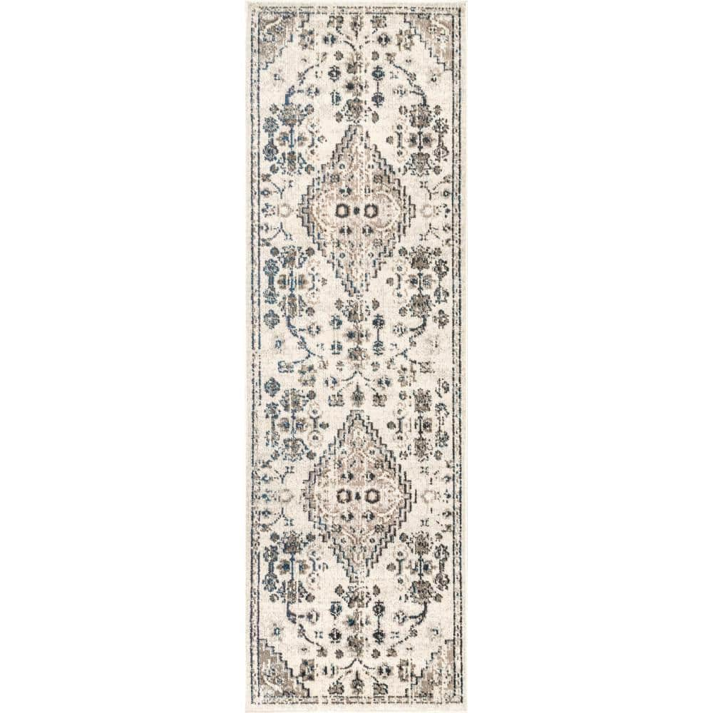 nuLOOM Leahy Bohemian Floral Distressed Gray 3 ft. x 8 ft. Area Rug ...