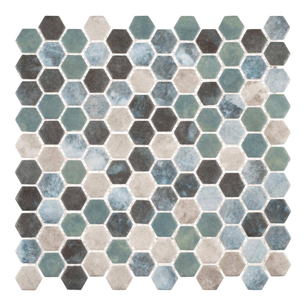 Trillion Matte Blue Glass Hexagon Mosaic Tile