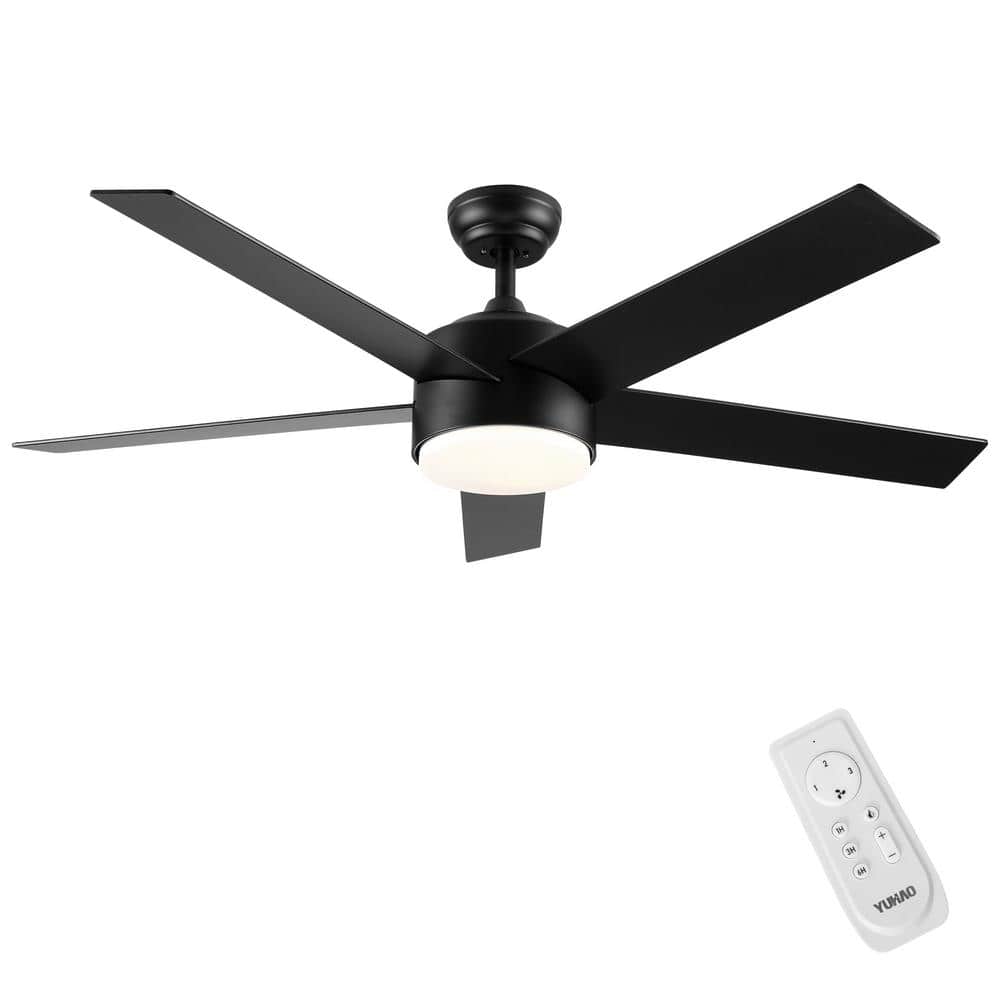 52 in. Integrated LED Indoor Plywood Black Ceiling Fan Lighting with 5-Blad