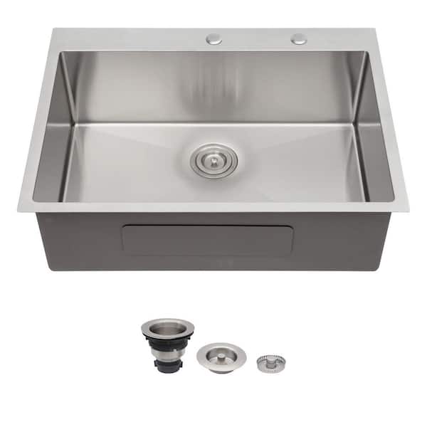 36 in. Drop-In Single Bowl 16 Gauge Brushed Nickel Stainless Steel Kitchen Sink with Drain Assembly