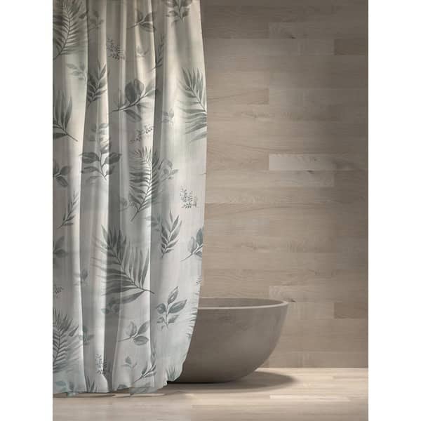 72 in. x 72 in. Rothbury Green Leaf Pattern Polyester Fabric Shower Curtain