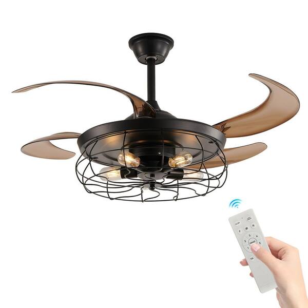 LINJO 48 in. Indoor Black 4 ABS Blades Ceiling Fan with Light, Remote Control and Reversible DC Motor (Bulb Not Included)