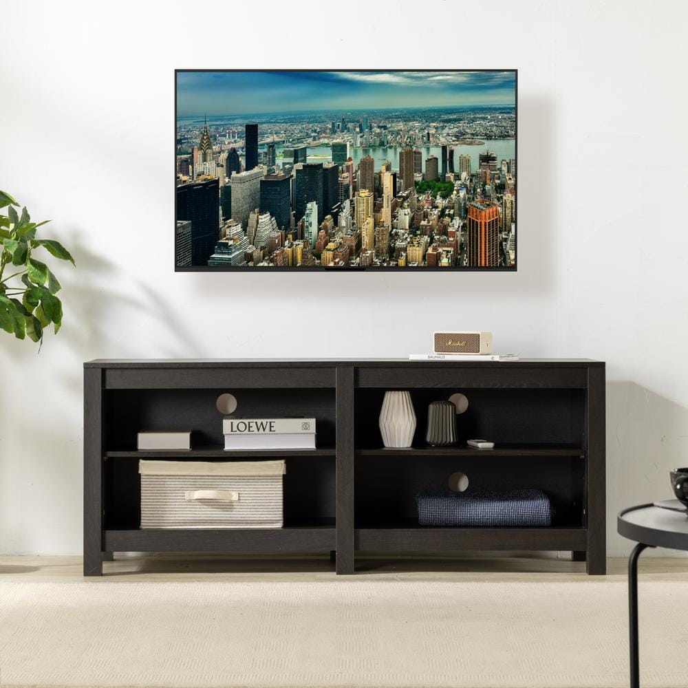 Espresso 58" TV Stand with Cabinet and Open Shelving