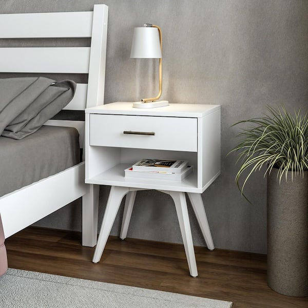 Camaflexi Mid Century Modern 1-Drawer White Nighstand 25.4 in. x 19.6 in. x 13.75 in.