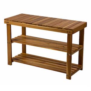 Natural Color Acacia Wood Shoe Rack Bench with 3-Shelf ( 27.6 in. L x 11 in. W x 17.8 in. H)