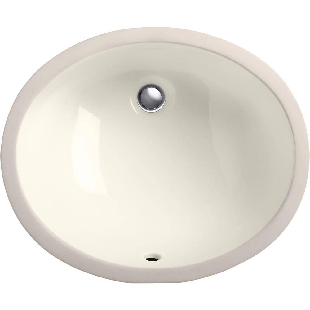 Biscuit Ceramic Oval Undermount Bathroom Sink with Overflow