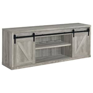 Brockton Gray Driftwood 3-Shelf Sliding Doors TV Stand Fits TV's up to 80 in.