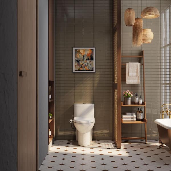 Elongated Dual Flush 1.1/1.6 GPF One Piece Toilet in White with Ultra-Slim Bidet Attachment, Multi Spray & Nozzle Guard