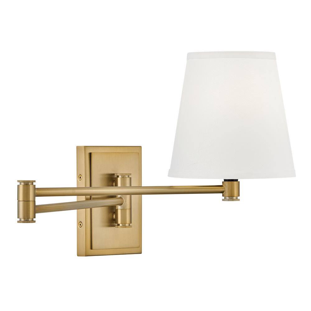 Lacquered Brass Steel Swing Arm Wall Sconce with White Shade