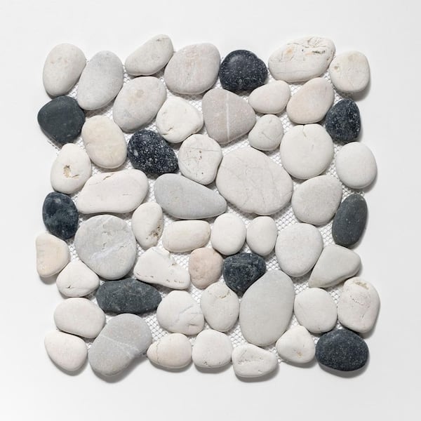 Classic Pebble Mosaic Tile Sample Color Grey, White and Black 4 in. x 6 in.