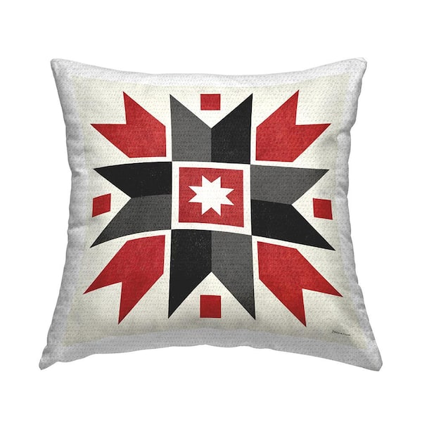 Red Quilt Block Geometric Red Square Outdoor Throw Pillow