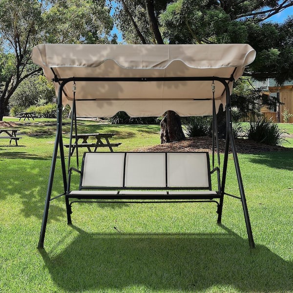 Swing Top Cover Canopy 3-Seater Outdoor Convertible Canopy Swing Chair Bench 