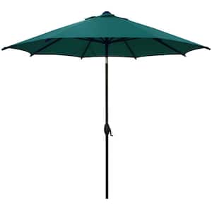 9 ft. Market Outdoor Patio Umbrella Aluminum Pole with Auto Tilt and Crank, 8 Ribs in Dark Green