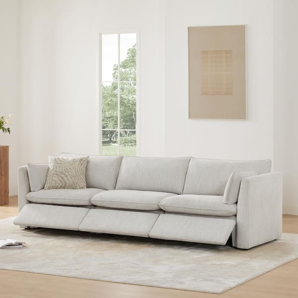 SPRUCE & SPRING Luna 114 in. Light Grey 3-Piece Fabric Modern Modular Power Sofa with 3-Power footrests and Square Arm for Livingroom