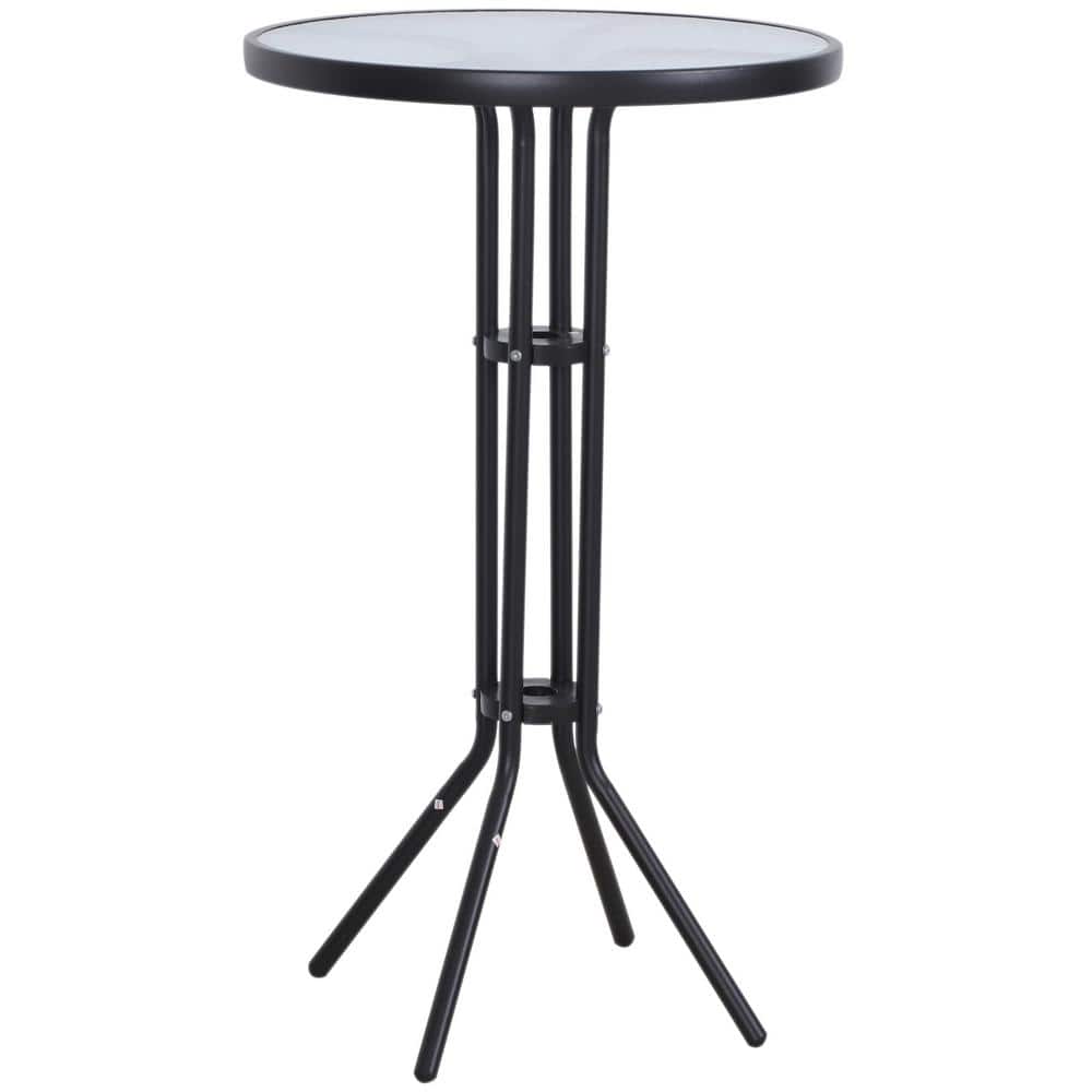 Tan Mesh Fabric and Black Steel 3-Piece Bar Height Outdoor Bistro Set