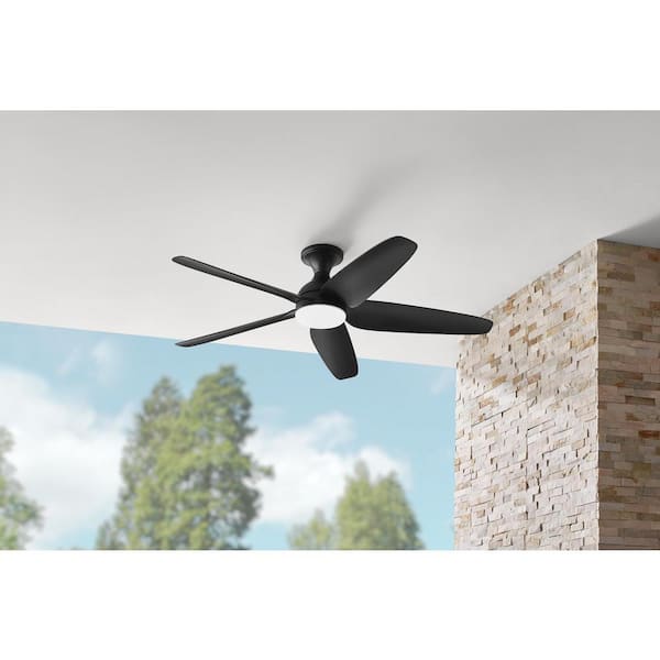 Ceva 54 in. Indoor/Outdoor Matte Black with Matte Black Blades Ceiling Fan with Adjustable White with Remote Included