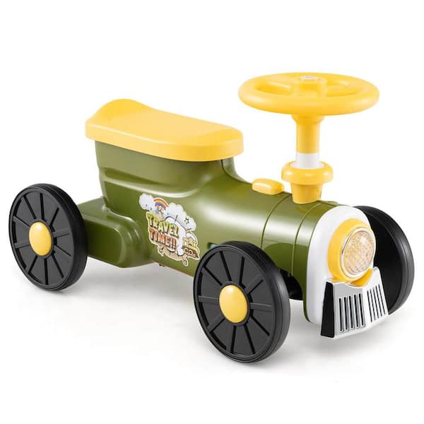 Ride on Push Car with Storage Compartment and Train Whistle Sound Button Green