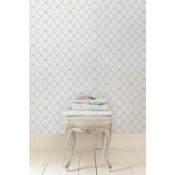 Baby Bow Blue Bella Ribbon Ribbon Trellis Wallpaper