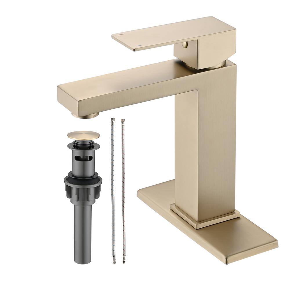 Brushed Gold Single Handle Mid Arc Bathroom Faucet