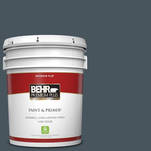 BEHR PREMIUM PLUS 5 gal. #BNC-40 Moody Black Flat Low Odor Interior Paint & Primer