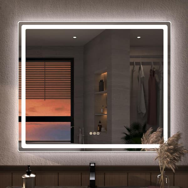 Niveous 42 in. W x 36 in. H Rectangular with Rounded Corners Frameless LED Wall Bathroom Vanity Mirror