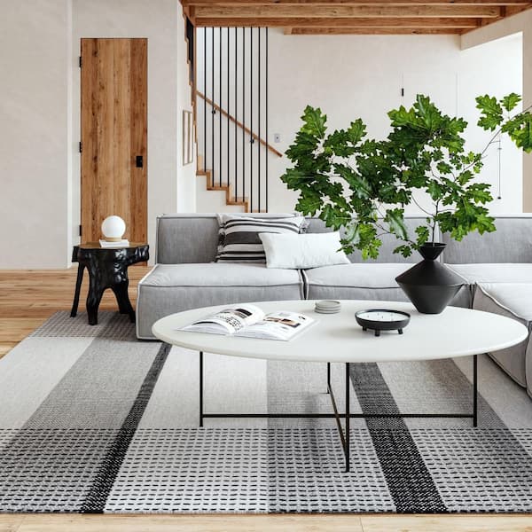 Portland Plaid Wool Gray 9 ft. x 12 ft. Indoor/Outdoor Patio Rug