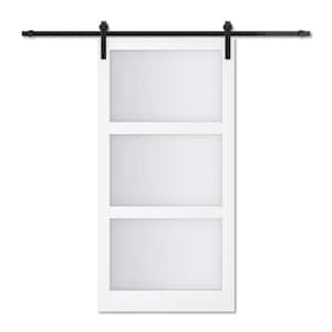 42 in. x 84 in. 3-Lites Tempered Frosted Glass and MDF Sliding Barn Door with Hardware Kit